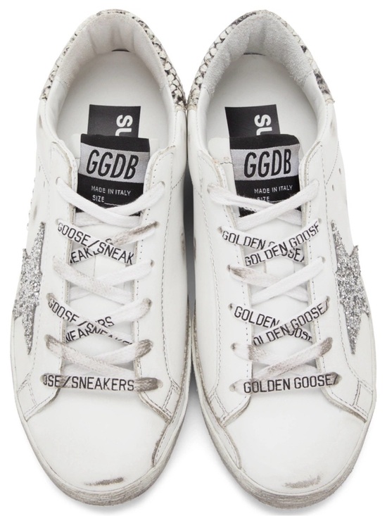 Golden Goose Shoes - Golden Goose Super-Star 100% calf skin leather Silver star Snakeskin Sneakers